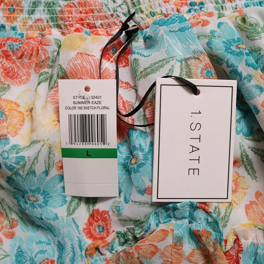 1. State Floral Chiffon Mini Skirt Ruffle Pull On High Waist Multicolor Size L